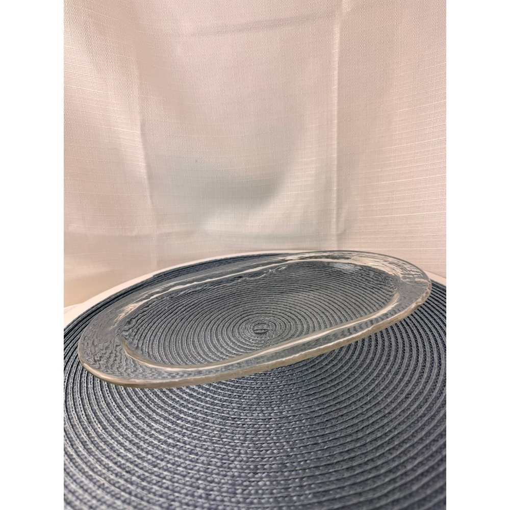 Vintage Clear Glass Oval Serving Platter Tray Textured Rim Heavy Glass